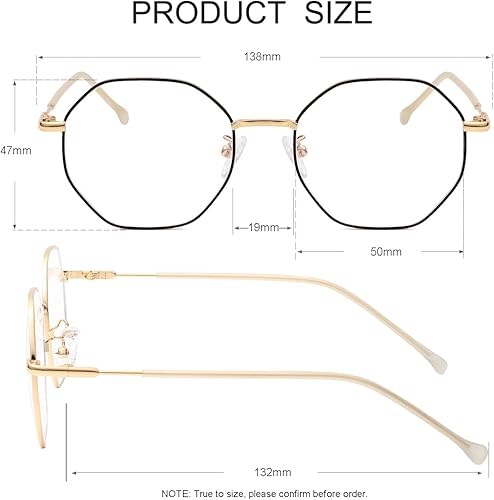 Miniatura 3 de JOVAKIT Lentes de bloqueo de luz azul polígono para mujeres y hombres anteojos de metal cuadrados octágono vintage sin receta