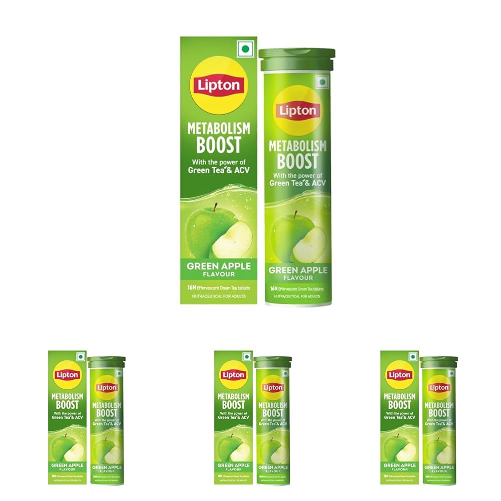 Lipton Metabolism Boost with 150mg Green Tea Catechins and 50mg ACV (Apple Cider Vinegar) | For Weight Loss & Fat Burn | Zero Calories | 16N Effervescent Tablets | Green Apple Flavour (Pack of 4)-image-12