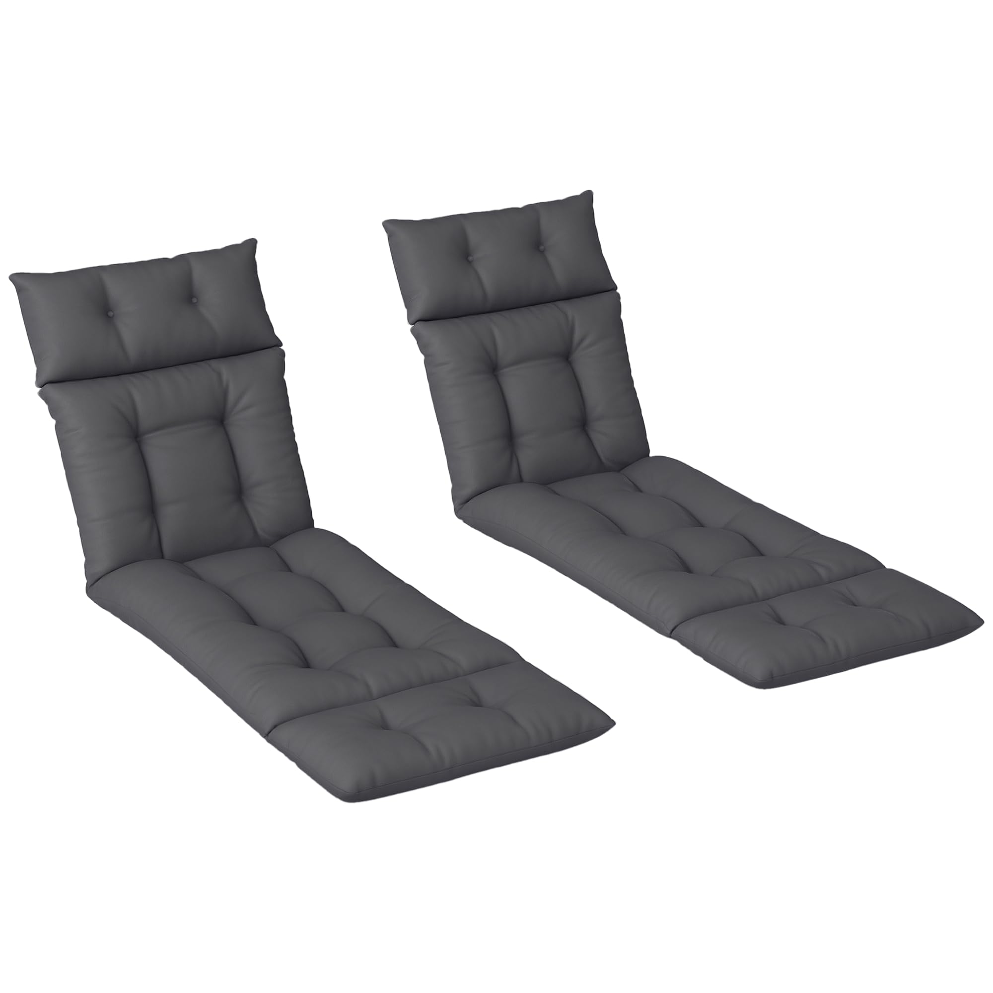 Outsunny Unisex Dark Grey Garden Lounge Chair Cushions Set Of 2, 220Gsm Fabric,