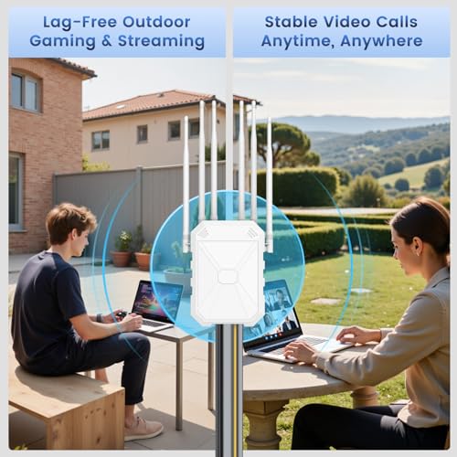 Image of AX1800 Outdoor WiFi 6 Extender, Long Range Outdoor WiFi Extender Signal Booster, IP65 Weatherproof Outdoor Wireless Access Point with PoE, Gigabit Ports for Garage, Farm, Yard, RV, Starlink