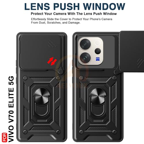 Image of Armor Bumper Back Cover Case for Vivo V70 5G / V70 Elite 5G | Rotating Camera Cover, Ring Holder & Kickstand | Heavy Duty & 360 Degree Protection Vivo V70 5G / V70 Elite 5G Back Cover (Black)