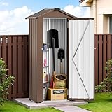 NicBex 2.5x1.4 FT Heavy-Duty Metal Storage Shed – Lockable All-Weather Outdoor Tool Shed with Adjustable Shelves & Sloping Roof – Small Brown Tool Outside Storage Sheds for Backyard, Patio, Poolside
