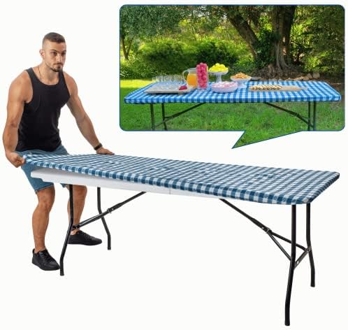 moty Folding Table Cover, Polyester Fitted Waterproof Outdoor Tablecloth Protector with Elastic for Rectangle Picnic Tables, Washable, Wrinkle Resistant, for Patio, Parties, Camping