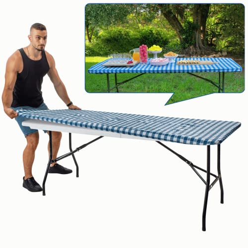 Moty Folding Table Cover, Polyester Fitted Waterproof Outdoor Tablecloth Protector With Elastic For Rectangle Picnic Tables, Washable, Wrinkle Resistant, For Patio, Parties, Camping #TOP26