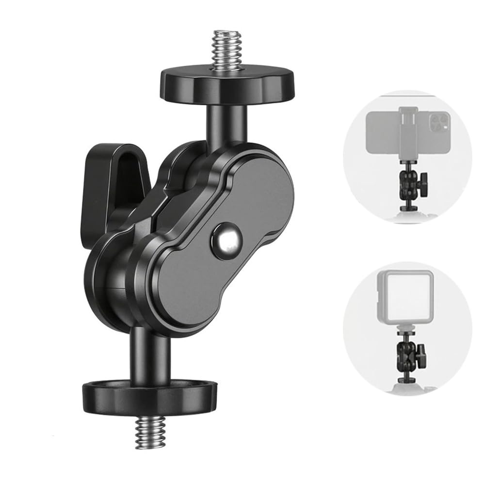 BROLAVIYA Dual Ball Head Magic Arm Mount with 1/4" Standard Screws, 360° Rotatable Universal Bracket for DSLR Camera Monitor, LED Video Light, Microphone and Action Cam Support-image-28