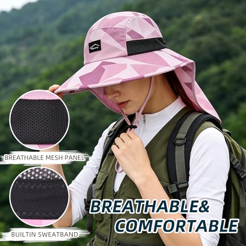 Image of Rosoz Outdoor Sun Hat for Men Women, UPF50+ Protection Safari Cap Wide Brim Mesh Fishing Hat with Neck Flap Beach Garden