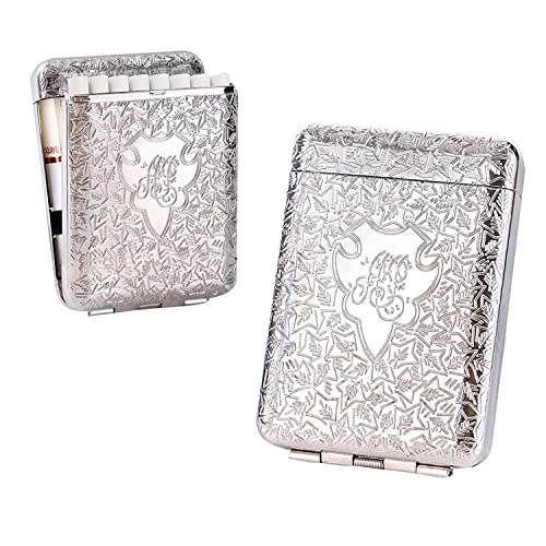 Portasigarette in Metallo Premium con Incisione - Motivi Eleganti Robusto & Durevole - Capacità 16 Sigarette Standard - Design Unisex Uomo/Donna Argento