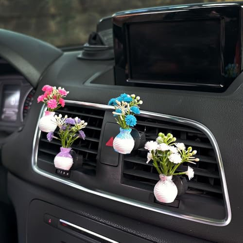 Image of Set of 4 Cute Flower Bouquet Car Air Freshener Vent Clips, Mini Artificial Flowers for Car Air Vent Decoration, Auto Interior Dashboard Ornament Accessories (Gypsophila 02#)