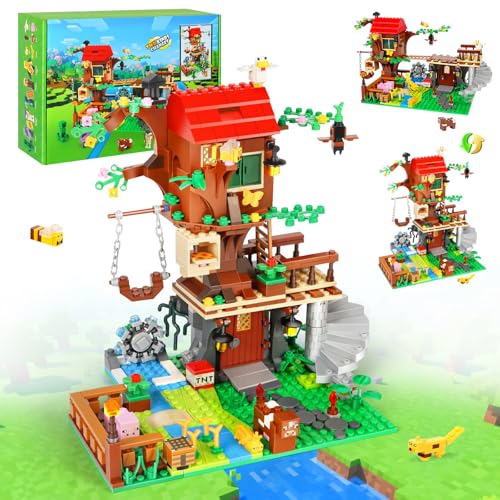 Charmofun Ensemble de Construction Cabane Dans Les Arbres, 760 pièces Kit de Construction, Amitié Maison Forestière avec 6 Personnages et 6 Animaux, Friends Fille Cabane D'arbre pour Enfants dès 8 Ans