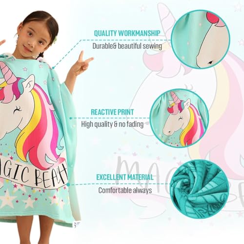 Image of TONY STARK Poncho Towel for Kids, Beach Towel with Hoodie, 60x60cm Travel Towel for 1-7 Years Girls and Boys, Soft Microfiber Sleeved Poncho (Unicorn Starlight Magic)