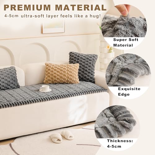 Eco-Ancheng Couch Cover for Dogs Pet Couch Cover for Sofa Washable Dog Sofa Covers Couch Protector for Cushion Fuzzy Non Slip Couch Slipcover with Elastic Straps for Pets, Dogs(Gray,1 PC/27.6x59 in) — view 2