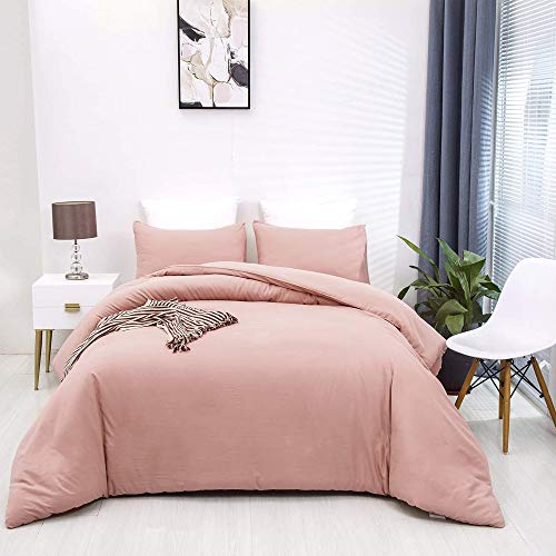 Image of KAREVER Pink Comforter King Size Pure Blush Pink Bedding Set Women Rose Pink Durable Comforter Set 3 Pieces 1 Comforter with 2 Pillowcases