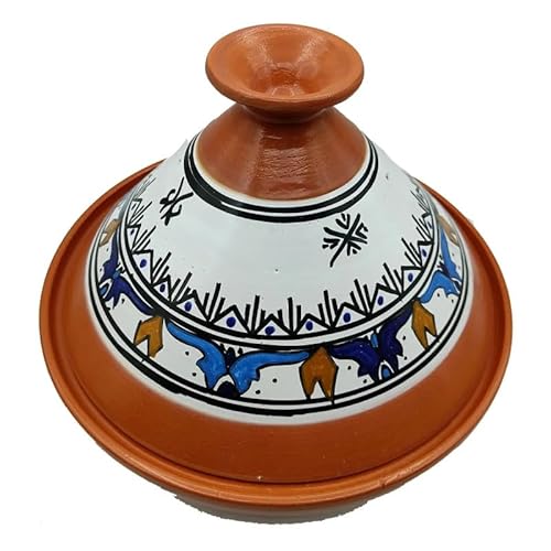 Tajine Pentola in Terracotta Marocchina Tunisina, Decorazione Etnica, 32 cm