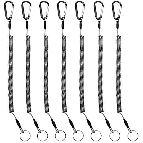 BB Hapeayou Coiled Lanyard (7pcs) Safety Retractable Coiled Tether with Carabiner for Fishing, Pliers, Boating, Tool (Black) Cover