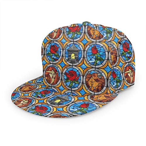 FUNINDIY Snapback Hat Hip Hop Baseball Cap Flat Bill Brim Adjustable Trucker Hat for Men Women, Beauty and Beast Fairytale Glass, One size