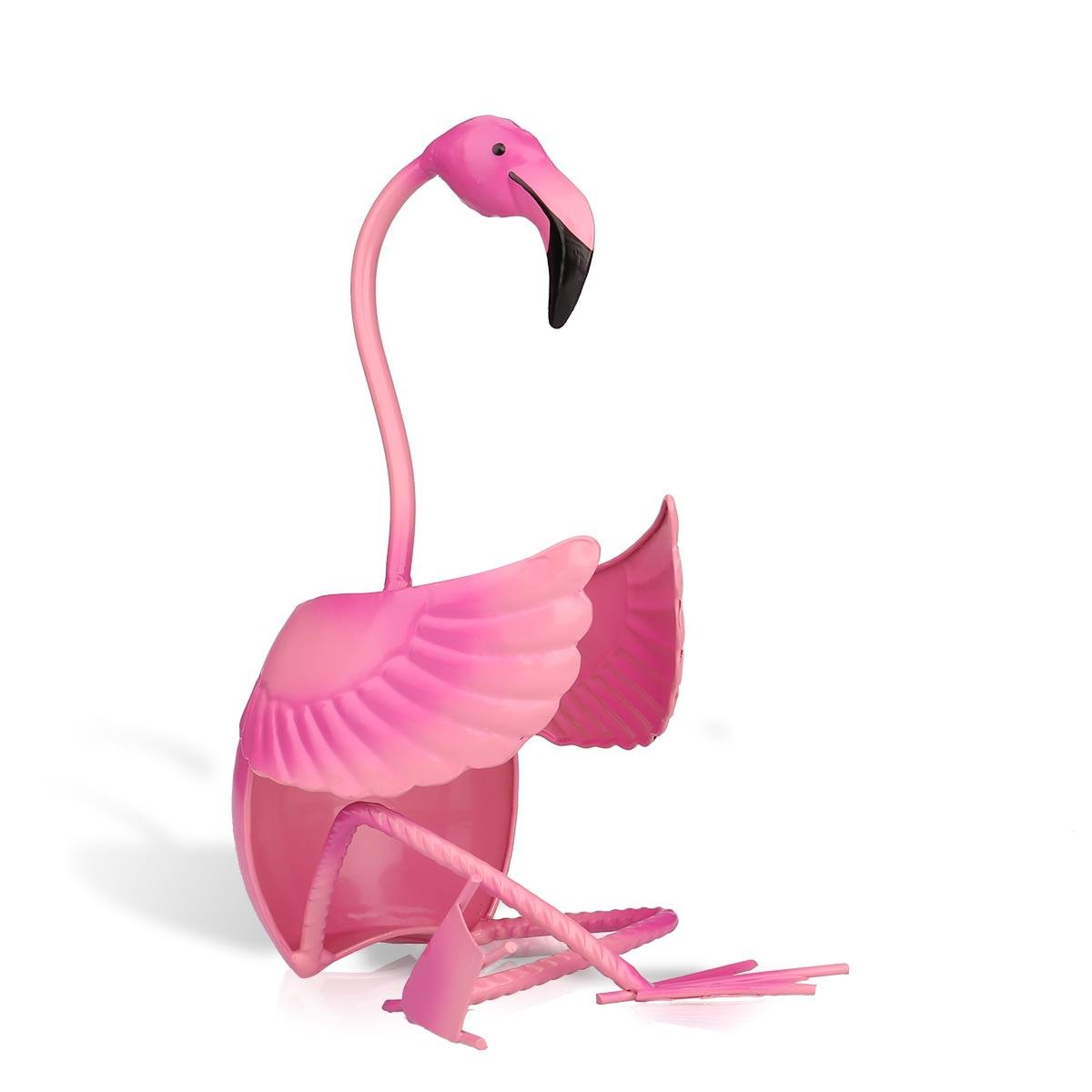 Tooarts Estante de vino Flamingo, artesanías de escultura de metal, decoración del hogar e interior Rosa Flamingo