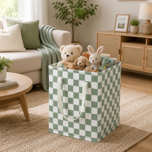 Image of MAIZMZ 3 Pack Sage Green Storage Bins, 14.6 inchx12.6 inchx19.7 inch Waterproof Lining Laundry Baskets for Girls Room, Gifts