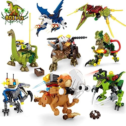 HOGOKIDS Dinosaur Building Toys Set - 801 PCS Dino World Building Block Sets 8 Models Dinosaur Building Kits Dinosaur Mini Figures Set Christmas Birthday Gift for Boys Age 6 7 8 9 10 11 12 Years Old
