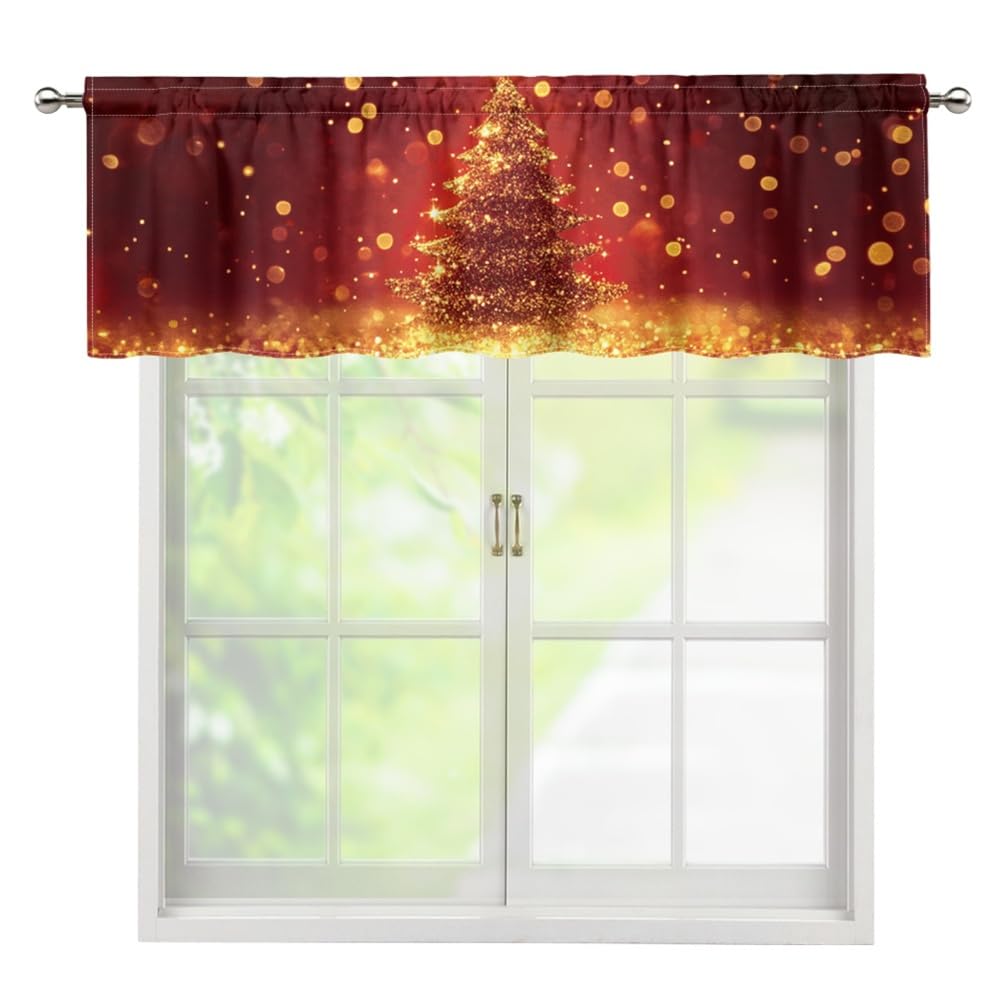 Surwin Cortinas Cortas Ventanas Cocina Cortina de Bistró de Navidad Puerta Cocina para Ventana, Comedor, Cafetería, Balcón, Dormitorio,Decoración del Hogar (árbol de Navidad,45x137cm)