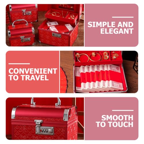 Boîte à bijoux sécurisée à code avec coffret vintage en bois rouge - 4