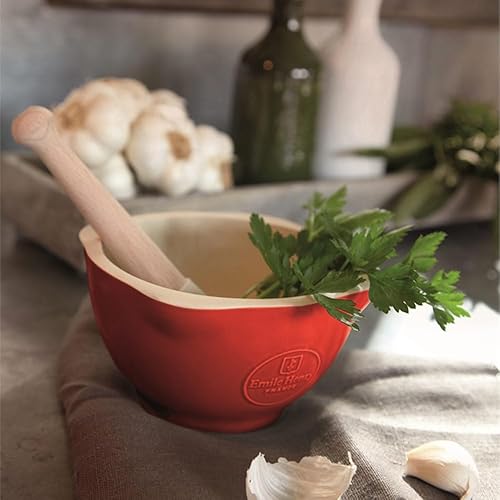 Miniatura 2 de Emile Henry Hecho en Francia Mortero Y Maja De Mortero, Rojo Borgoña