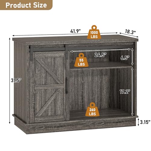 Image of Hlivelood Farmhouse 30-40 Gallon Fish Tank Stand with Power Outlet, Aquarium Stand w /Cabinet&Sliding Barn Door, Heavy Duty Reptile Tank Stand for Fish /Turtle /Reptile Terrarium, 1000LB Capacity, Grey