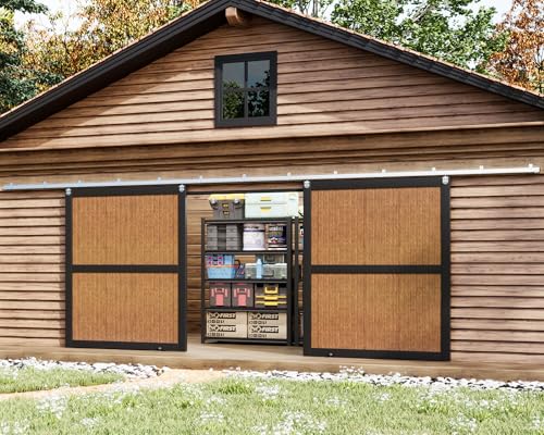 Easelife 24FT Exterior Sliding Barn Door Hardware Kit, Box Rail Track, 450lb Capacity, Sliver Weather-Resistant Steel, Wall Mount System for Outdoor Use, Fit Double 72in Door