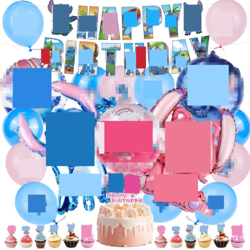 Milygobam 33PCS Stic Birthday Decorations Birthday Party Balloons with Banner Cake Topper Latex Balloons Cupcake Toppers Aluminum Foil Balloons for Birthday Party Supplies(SDZ)