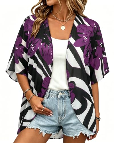 Image of Women Kimono Cardigans Casual Summer Tops Cover up Open Front Floral Print Resort Wear 2026
