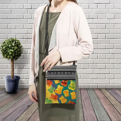 Colorful Gummy Bear Messenger Bag Small Ethnic Pattern Printed Adjustable Strap Crossbody Zipper Bag Colorful Gummy Bear Phone Bag Wallet Cute Shoulder Handbag for Women Friends -43