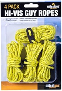 Milestone Camping 20540 Hi-Vis Guy Ropes / Pack of 4 / Multi Use Camping Essential / Yellow
