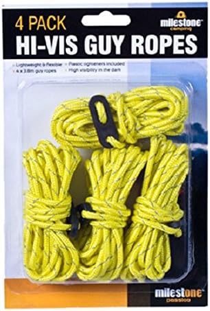 Milestone Camping 20540 Hi-Vis Guy Ropes / Pack of 4 / Multi Use Camping Essential / Yellow