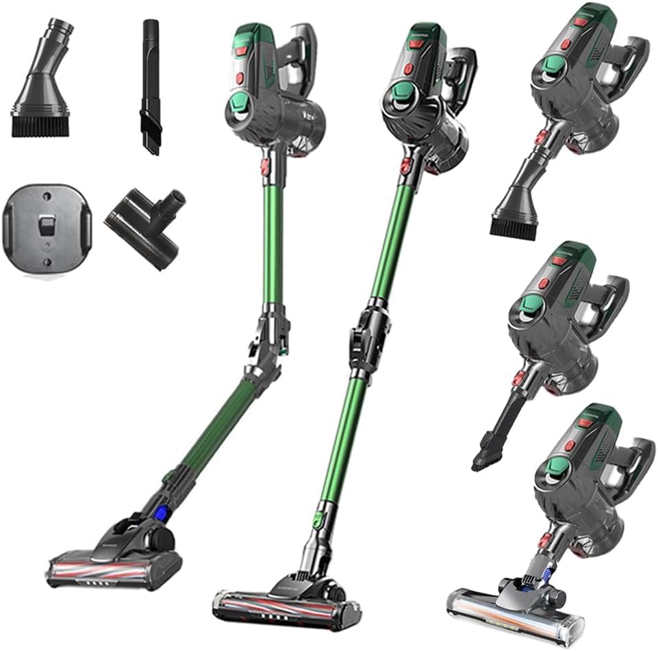 TDOOStick Vacuums & Electric Brooms, 6-in-1 Rechargeable Stick Vacuum with 2200 m-A-h Battery, Powerful Lightweight Vacuum Cleaner, Up to 40 Mins Runtime, for Home Hard Floor Carpet Pet Hair