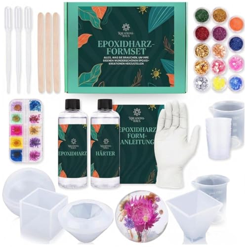 Home of creations Epoxidharz Set | DIY Epoxidharz für Resin Kunst & Dekoration | Resin Formen & Zubehör | Bastelset Erwachsene | DIY Set Erwachsene | Geschenke für Frauen | Muttertagsgeschenk