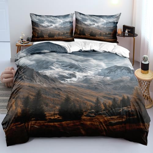 Housse de Couette 240X220 Montagne enneigée,Imprimé Nuages Noirs et Montagnes,Housse de Couette 240X220 pour Hommes,Femmes,enfants et Adolescents,Thème...