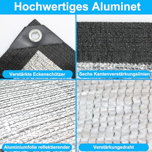 BeGrit Schattennetz Auto Hund 99% Alu Hitzeschutz mit Ösen 3m x 4m UV Luftdurchlässiges Sonnennetz Aludecke Auto Alunetz reflektierende Schattenplane für Camping Gewächshaus Garten Patio Pflanze