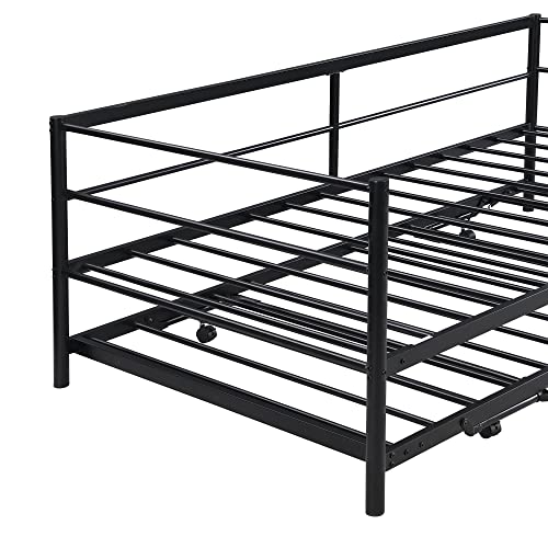 Softsea Metal Daybed With Pop Up Trundle, Twin Daybed With Adjustable Trundle And Lockable Casters For Kids Adults Guests, Heavy Duty Steel Slat Support, No Box Spring Needed (Black) #TOP7