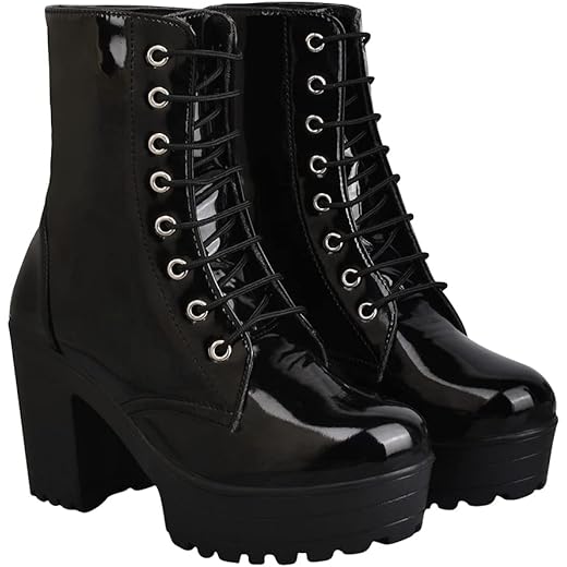 Shoetopia Lace Up Block Heeled Boots