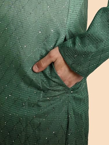 Image of Vardha Men's Cotton Chikankari Embroidered Kurta with Full Sleeves and Knee Length Design and Elegant Sequence Work | Kurta for Men
