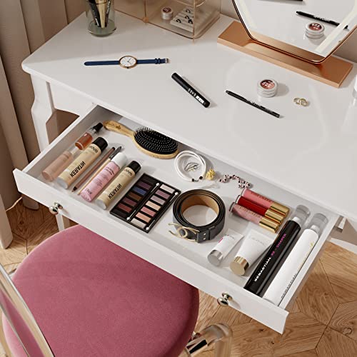 Yaohuoo Solid Wood Desk With Large Drawer-42 Inches Modern Computer Desk,Writing Desk,Study Desk,Vanity Table,Makeup Console Table For Home Office Space(White Pine) #TOP5