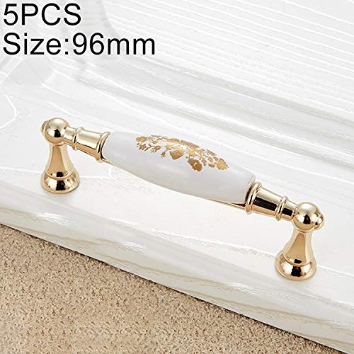 Beilaishi 5 PCS Gold Imitated Zinc Alloy Ceramic Handle for Cabinet Wardrobe Drawer Door, Hole Spacing: 96mm Furniture repair parts