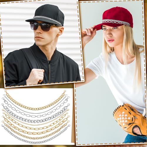 Image of Geyoga 9 Pcs Trucker Hat Chains Trucker Hat Charms Women Man, Gold Silver
