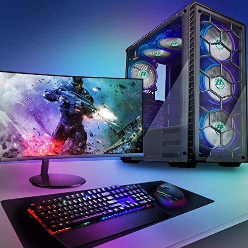 MUSETEX Phantom Black ATX Mid-Tower Chassis Gaming PC Case with USB3.0 and 6pcs 120mm ARGB Fans, 2 Tempered Glass Panels Gaming Style Windows Computer PC Case(903-S6)