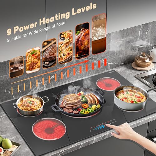 Image of Electric Cooktop 34.25 Inch(Cut-out Size: 34.25 inchx19.3 inch) - 9200W 36 Inch High Power 5 Burners Electric Stovetop, Built-in Ceramic Burner, Safety Lock, Expandable Ring, 240V Hard Wired (No Plug)