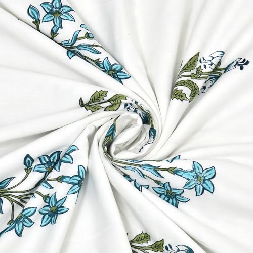 Image of BLOCKS OF INDIA 100% Cotton Dohar King Size Reversible Hand Block Printed Malmal Summer Dohar /Blanket (Blue Lily)