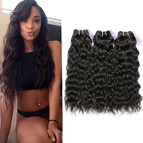 ShowCoco 10A Indian Natural Wave Hair Bundles,3 Bundles Virgin Indian Human Hair Unprocessed Virgin Natural Wave Bundles(Natural Color 16 18 20 Inch)