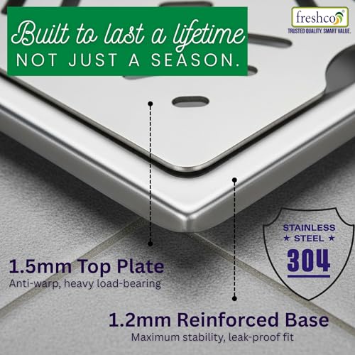 Image of Freshco 5x5 SS 304 Floor Drain Jali - Mercury Series (Hinged Design) - Heavy Duty 1.5mm Grating - Flip-Open Top with Anti Odor Cockroach Trap - Fits 110mm Pipe