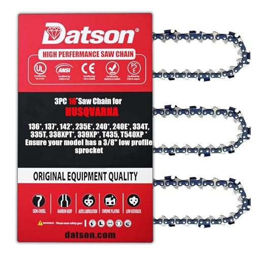3PC 16 Inch Chainsaw Chain for Husqvarna 120 (MII) /130/135 (MII) / 240, 16" Replacement Chain for Husqvarna T435 / 439 Chainsaw replace for husk X-Cut S93G 16 Inch Chainsaw Chain