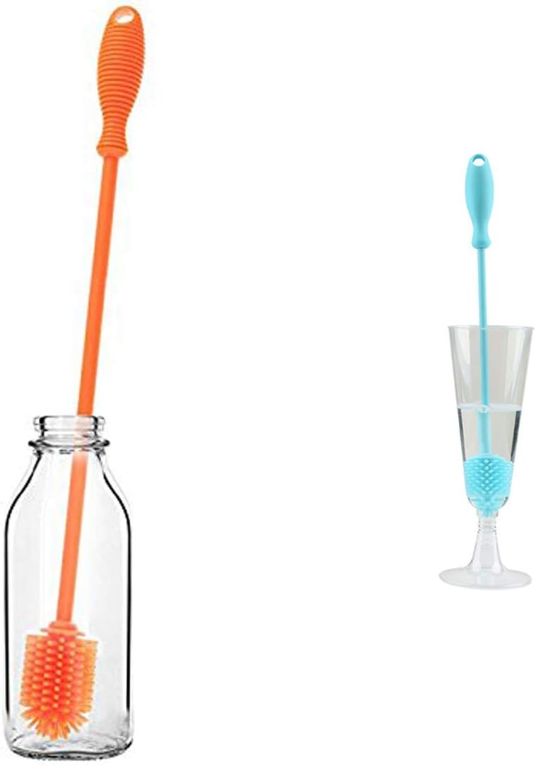 Silicone Bottle Brush Set, Small Bottle Brush and Long Handle Bottle Cleaner Brush, Water Bottle Brush Cleaner for Narrow Neck containers, Hydroflasks, Insulated Sports Bottle, Vase and Glassware