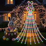 Huquary 12 ft Easter Bunny Waterfall String Lights with 305 LED Colorful Bunny String Lights with 8 Modes Lighted Easter Outdoor Party Decoration for Tree Garden Yard Spring Themed Decor